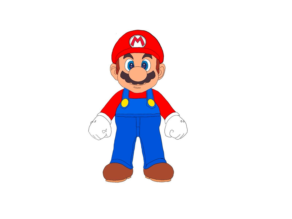 Illustration of Mario in red and blue with white gloves