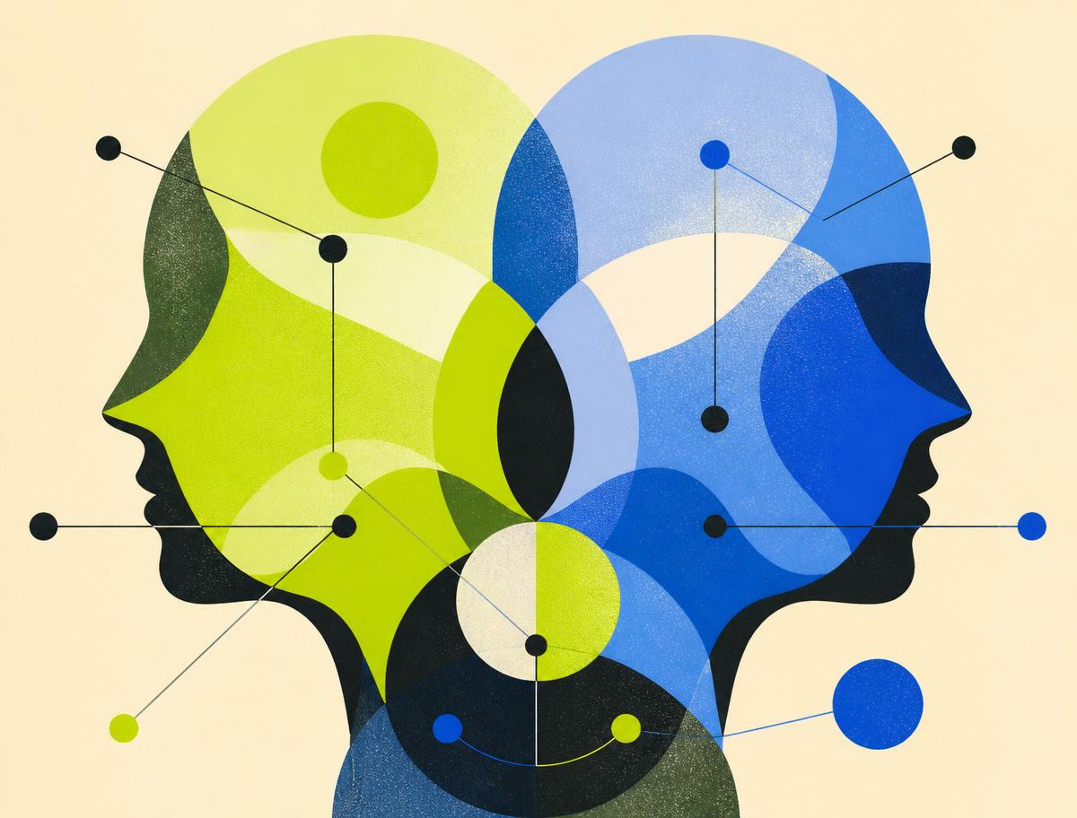 Two mirrored profiles built from overlapping survey shapes and connecting dots